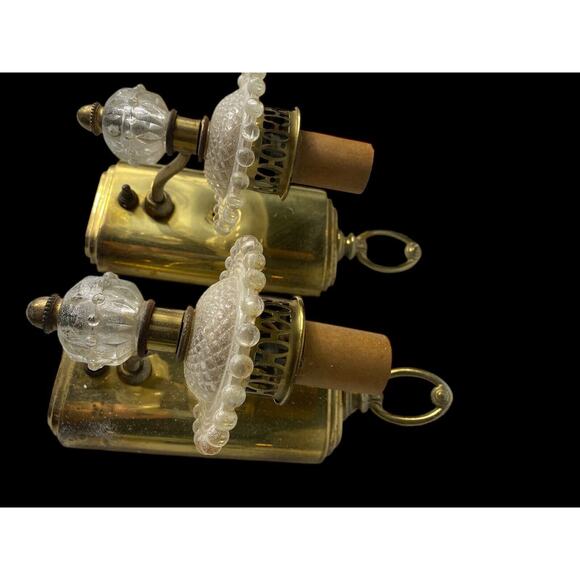 Vintage Light Fixtures Wall Sconces Lamps Set 2 Brass Glass Hollywood Regency - Picture 4 of 16